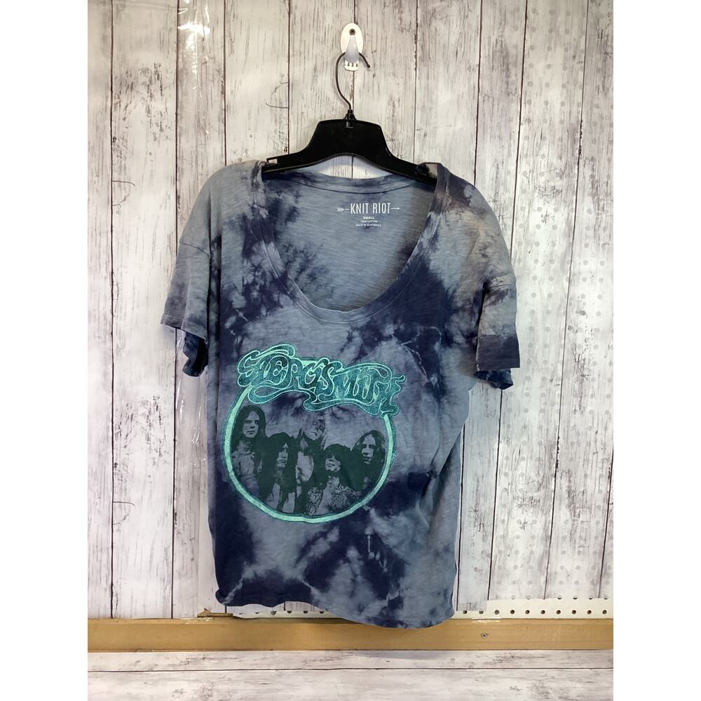 Knit Riot Aerosmith T Shirt Small Blue Tie Dye Band Tee for Women